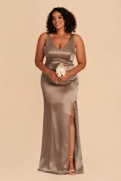 Gloria Shiny Satin Dress - Mocha -US Skirt Sales 2024 mocha gloria satin plus size bridesmaid dress 02