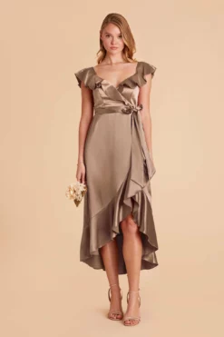 James Shiny Satin Midi Dress - Mocha -US Skirt Sales 2024 mocha james satin bridesmaid dress 01