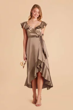 James Shiny Satin Midi Dress - Mocha -US Skirt Sales 2024 mocha james satin bridesmaid dress 02