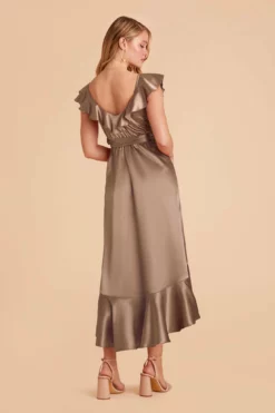 James Shiny Satin Midi Dress - Mocha -US Skirt Sales 2024 mocha james satin bridesmaid dress 03