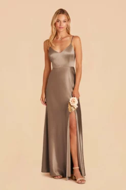 Jay Shiny Satin Dress - Mocha -US Skirt Sales 2024 mocha jay satin bridesmaid dress 06