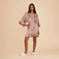 Kenny Ruffle Satin Robe - Mocha -US Skirt Sales 2024 mocha kenny satin ruffle bridesmaid robe 02