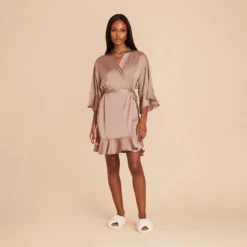 Kenny Ruffle Satin Robe - Mocha -US Skirt Sales 2024 mocha kenny satin ruffle bridesmaid robe 03
