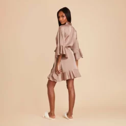 Kenny Ruffle Satin Robe - Mocha -US Skirt Sales 2024 mocha kenny satin ruffle bridesmaid robe 06