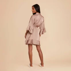 Kenny Ruffle Satin Robe - Mocha -US Skirt Sales 2024 mocha kenny satin ruffle bridesmaid robe 07