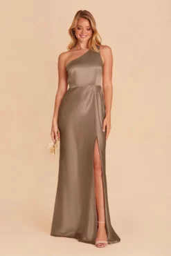 Kira Shiny Satin Dress - Mocha -US Skirt Sales 2024 mocha kira slit satin bridesmaid dress 02