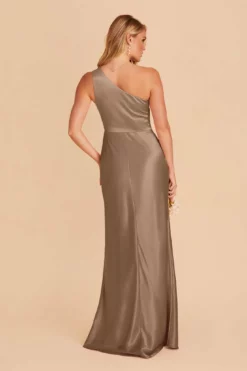 Kira Shiny Satin Dress - Mocha -US Skirt Sales 2024 mocha kira slit satin bridesmaid dress 04