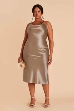 Lisa Shiny Satin Midi Dress - Mocha -US Skirt Sales 2024 mocha lisa midi plus size bridesmaid dress 01