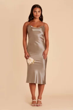 Lisa Shiny Satin Midi Dress - Mocha -US Skirt Sales 2024 mocha lisa midi satin bridesmaid dress 02