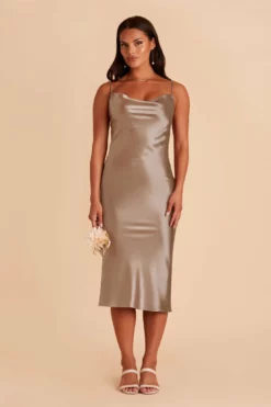 Lisa Shiny Satin Midi Dress - Mocha -US Skirt Sales 2024 mocha lisa midi satin bridesmaid dress 03