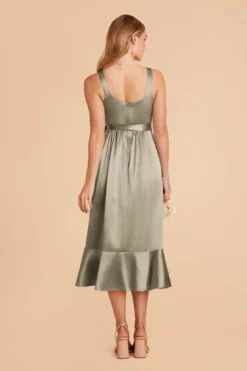 Eugenia Shiny Satin Convertible Midi Dress - Moss Green -US Skirt Sales 2024 moss green eugenia convertible satin bridesmaid dress 05