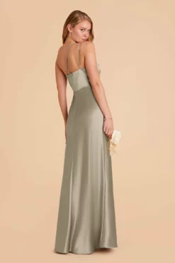 Kensie Shiny Satin Dress - Moss Green -US Skirt Sales 2024 moss green kensie satin bridesmaid dress 02