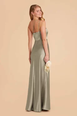 Kensie Shiny Satin Dress - Moss Green -US Skirt Sales 2024 moss green kensie satin bridesmaid dress 03