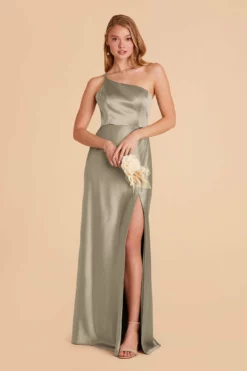 Kensie Shiny Satin Dress - Moss Green -US Skirt Sales 2024 moss green kensie satin bridesmaid dress 05