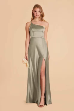Kensie Shiny Satin Dress - Moss Green -US Skirt Sales 2024 moss green kensie satin bridesmaid dress 06