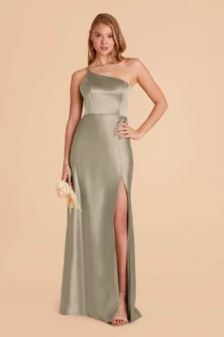Kensie Shiny Satin Dress - Moss Green -US Skirt Sales 2024 moss green kensie satin bridesmaid dress 08