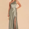 Kira Shiny Satin Dress - Moss Green