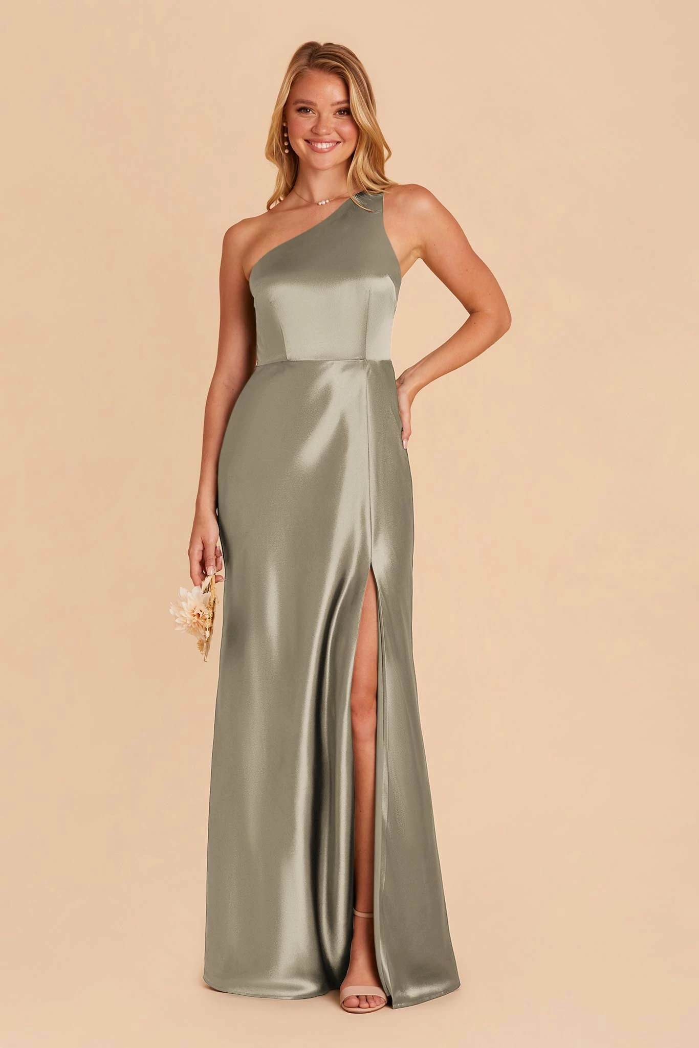 Kira Shiny Satin Dress - Moss Green 1 Kira Shiny Satin Dress - Moss Green