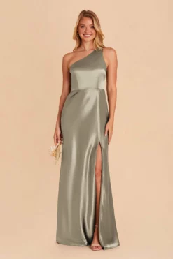 Kira Shiny Satin Dress - Moss Green 11 Kira Shiny Satin Dress - Moss Green -US Skirt Sales 2024 moss green kira slit satin bridesmaid dress 03