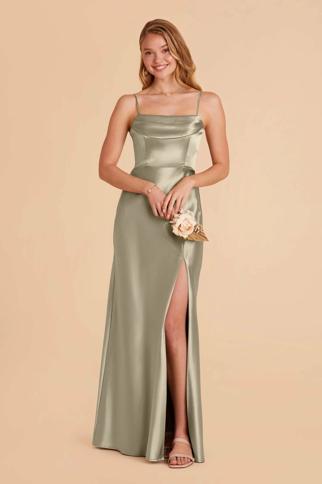 Mia Shiny Satin Convertible Dress - Moss Green 3 Mia Shiny Satin Convertible Dress - Moss Green - Image 3