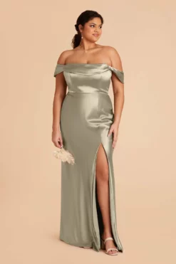 Mia Shiny Satin Convertible Dress - Moss Green