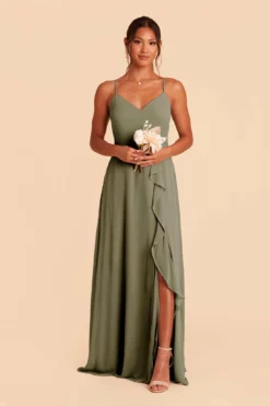 Theresa Chiffon Dress - Moss Green -US Skirt Sales 2024 moss green theresa convertible slit bridesmaid dress 02