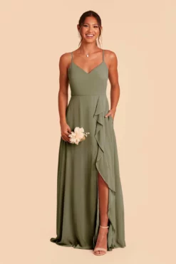 Theresa Chiffon Dress - Moss Green -US Skirt Sales 2024 moss green theresa convertible slit bridesmaid dress 03