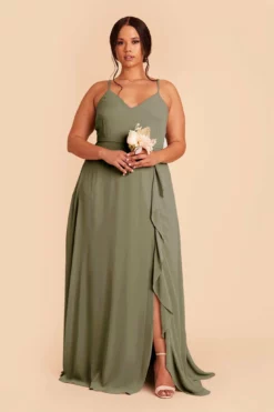 Theresa Chiffon Dress - Moss Green -US Skirt Sales 2024 moss green theresa plus size convertible slit bridesmaid dress 01