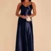 Cindy Shiny Satin Dress - Navy