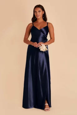 Cindy Shiny Satin Dress - Navy