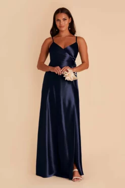 Cindy Shiny Satin Dress - Navy -US Skirt Sales 2024 navy cindy satin bridesmaid dress 02
