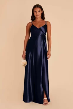 Cindy Shiny Satin Dress - Navy -US Skirt Sales 2024 navy cindy satin bridesmaid dress 03