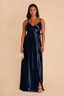 Cindy Shiny Satin Dress - Navy -US Skirt Sales 2024 navy cindy satin bridesmaid dress 04