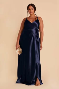 Cindy Shiny Satin Dress - Navy -US Skirt Sales 2024 navy cindy satin plus size bridesmaid dress 04
