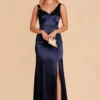 Gloria Shiny Satin Dress - Navy