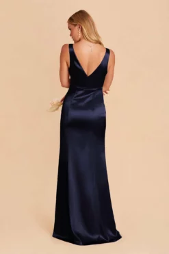 Gloria Shiny Satin Dress - Navy -US Skirt Sales 2024 navy gloria satin bridesmaid dress 03