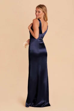 Gloria Shiny Satin Dress - Navy -US Skirt Sales 2024 navy gloria satin bridesmaid dress 04