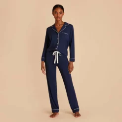 Jonny Long Sleeve Pajama And Pants Set - Navy