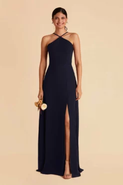 Juliet Chiffon Dress - Navy -US Skirt Sales 2024 navy juliet slit bridesmaid dress 03