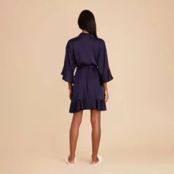 Kenny Ruffle Satin Robe - Navy -US Skirt Sales 2024 navy kenny satin ruffle bridesmaid robe 06