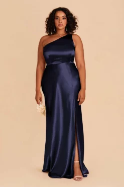 Kira Shiny Satin Dress - Navy -US Skirt Sales 2024 navy kira satin plus size bridesmaid dress 02