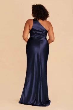 Kira Shiny Satin Dress - Navy -US Skirt Sales 2024 navy kira satin plus size bridesmaid dress 04