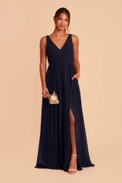 Laurie Empire Dress - Navy -US Skirt Sales 2024 navy laurie slit bridesmaid dress 03