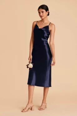 Lisa Shiny Satin Midi Dress - Navy -US Skirt Sales 2024 navy lisa midi satin bridesmaid dress 02