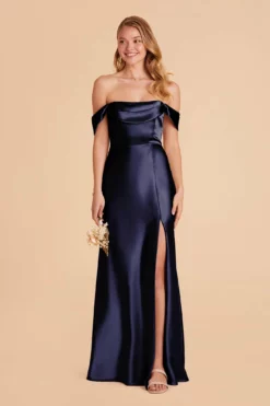 Mia Shiny Satin Convertible Dress - Navy -US Skirt Sales 2024 navy mia convertible satin bridesmaid dress 01