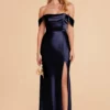Mia Shiny Satin Convertible Dress - Navy