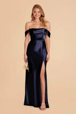 Mia Shiny Satin Convertible Dress - Navy -US Skirt Sales 2024 navy mia convertible satin bridesmaid dress 03
