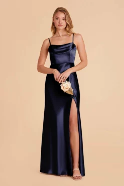Mia Shiny Satin Convertible Dress - Navy -US Skirt Sales 2024 navy mia convertible satin bridesmaid dress 07