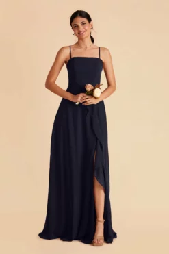 Winnie Convertible Chiffon Dress - Navy -US Skirt Sales 2024 navy winnie convertible slit bridesmaid dress 03