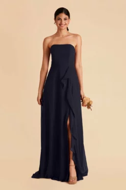 Winnie Convertible Chiffon Dress - Navy -US Skirt Sales 2024 navy winnie convertible slit bridesmaid dress 04